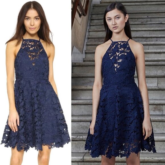 Revolve Keepsake Acoustic Lace Mini Dress Navy Blue Size Medium Floral Shopbop M - Picture 1 of 11